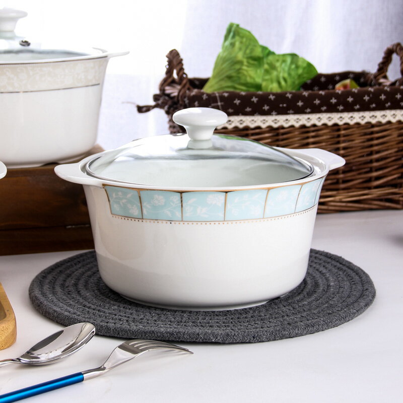 景德鎮陶瓷湯鍋帶蓋家用飯盆骨瓷圓形簡約大號湯碗可微波爐明火煲