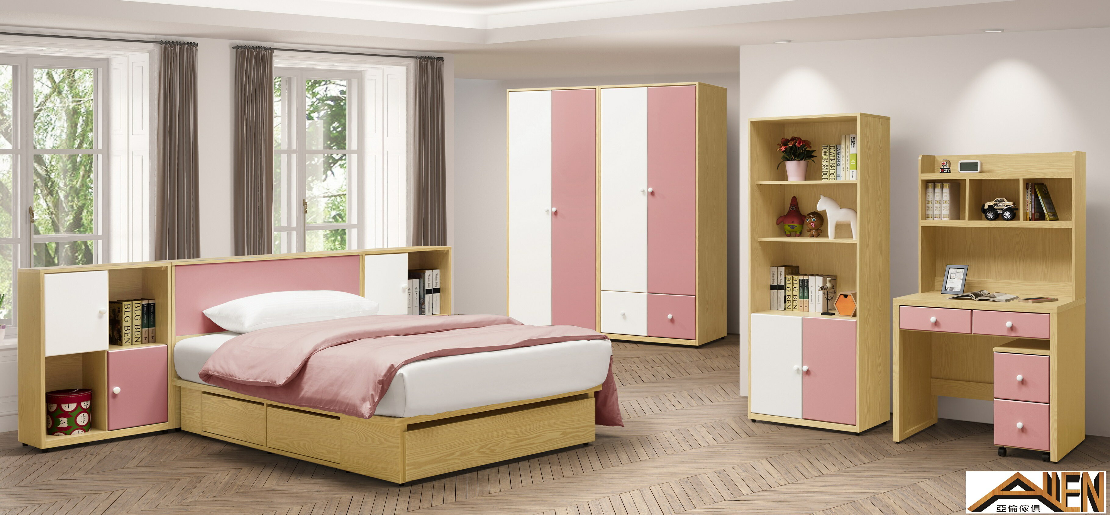 亞倫傢俱*傑蘿3.5尺床頭箱 桃紅色 1