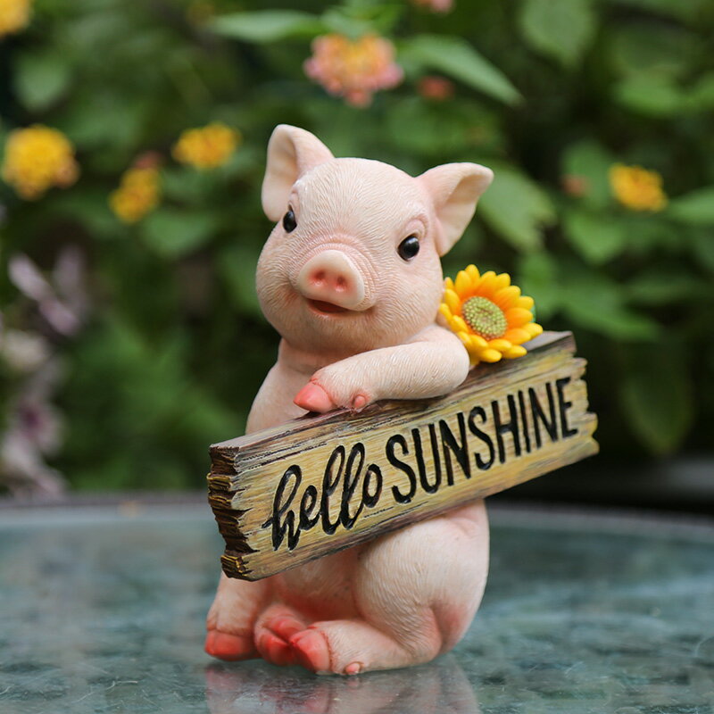 花園雜貨 庭院布置裝飾 樹脂小豬擺件創意歡迎牌小動物裝飾品擺件