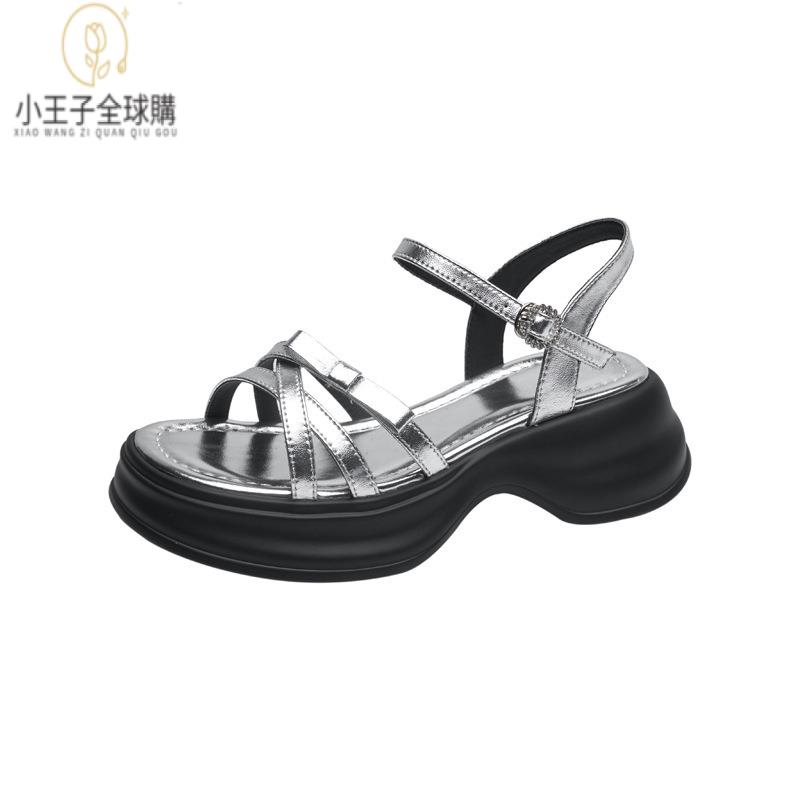 【公司現貨速發】免運 開發票 小短靴 堆堆靴 真皮女鞋 羊皮鞋 小皮鞋 樂福鞋現貨法式復古厚底涼鞋春夏新款交叉編織一字帶時尚女鞋 定製