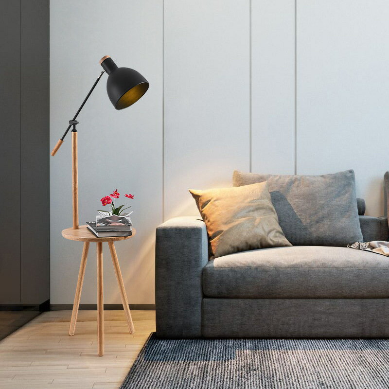 現代簡約木藝客廳創意沙發落地燈北歐設計師樣板間臥室書房落地燈 全館免運