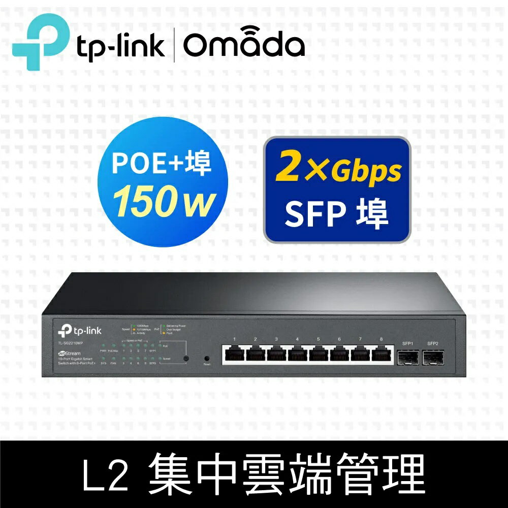 (可詢問客訂)TP-Link TL-SG2210MP 10埠 Gigabit 桌上型 SFP光纖端口 智慧管理型 PoE switch網路交換器(150W)
