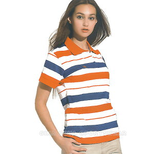 【義大利 SINA COVA】女版運動休閒電腦條紋短POLO衫-橘藍條紋#SW805A