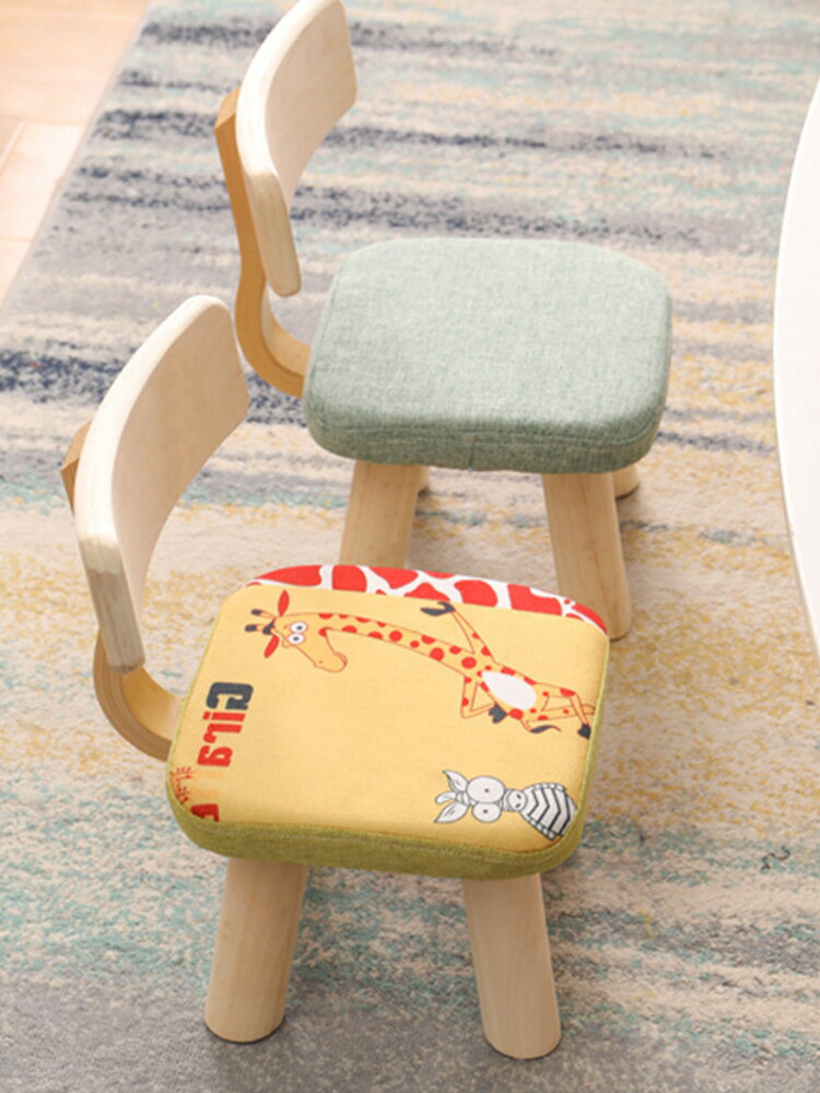 布藝小凳子寶寶板凳家用簡約卡通可愛兒童靠背椅子客廳實木質矮凳