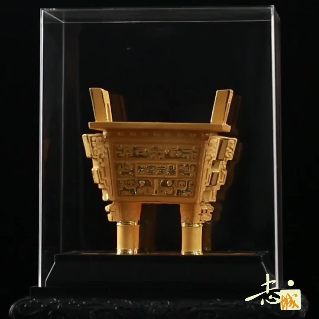 新品 絨沙金擺件財富寶鼎三足鼎聚寶盆開業慶典商務擺件 招財禮品