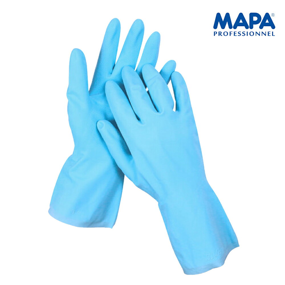 2雙五折｜MAPA 117(8號)清潔手套 天然橡膠手套 耐酸鹼手套 超薄植绒內襯手套 1雙
