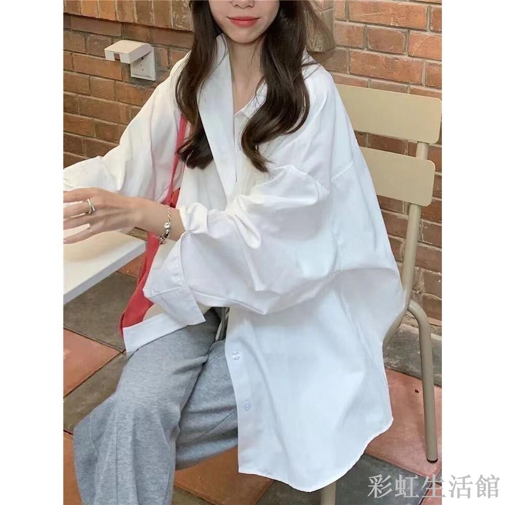 2024新款韓系長袖男友風襯衫女春秋防曬衣寬松外套百搭襯衣上衣夏