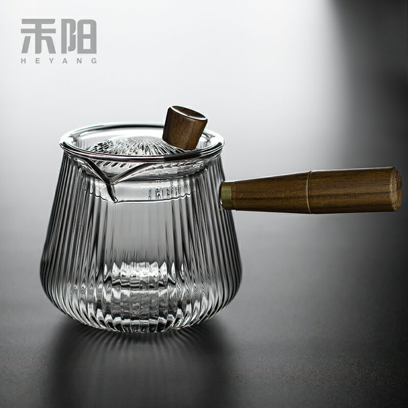 禾陽 玻璃茶具套裝家用日式客廳耐高溫泡茶壺辦公會客側把煮茶壺