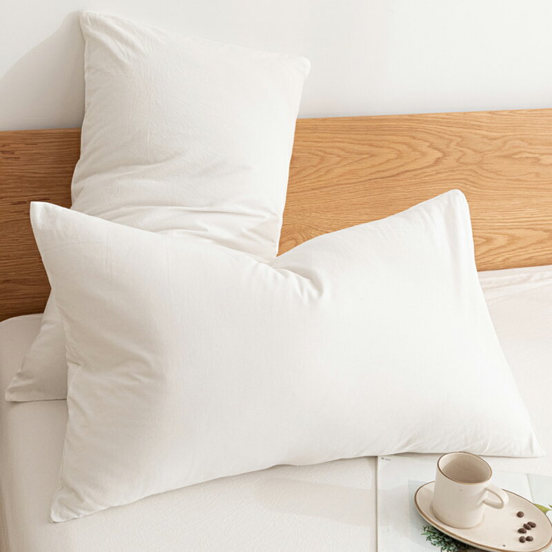 純棉水洗棉枕頭套白色簡約現代夏季枕芯套48*74cm一對裝2全棉枕套