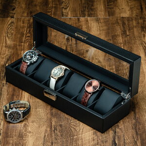 手錶收納盒 碳纖維皮質6格手錶盒子 手鍊首飾機械錶收納整理盒 珠寶帶鎖展示『XY18350』