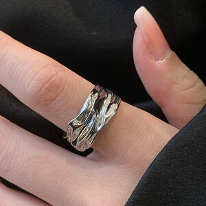 小寶s925純銀獨特復古錫紙紋理開口戒指女小眾設計高級冷淡風輕奢