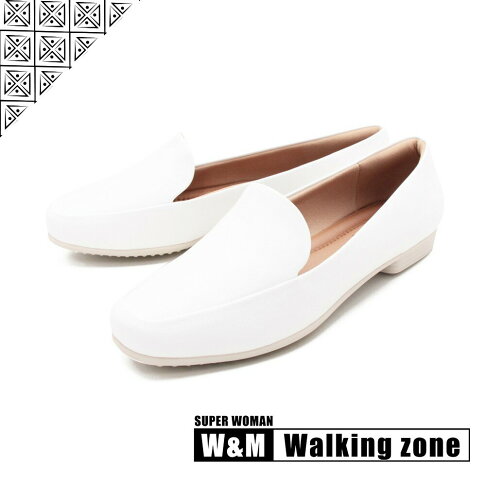 WALKING ZONE SUPER WOMAN系列 百搭方頭平底樂福鞋 女鞋-白(另有卡其.黑) 治裝激推 0