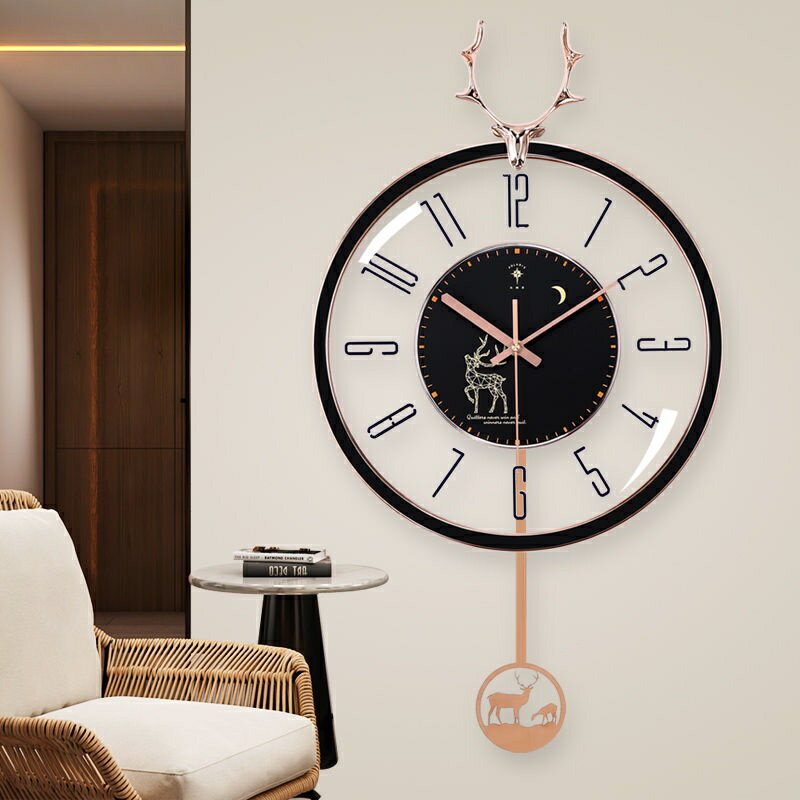 北歐風鐘錶 鹿頭掛鐘 透明時鐘 創意擺鐘 墻壁掛鐘 靜音時鐘 掛牆鍾 現代簡約壁鐘 玻璃時鐘 石英鐘 餐廳客廳墻面掛錶