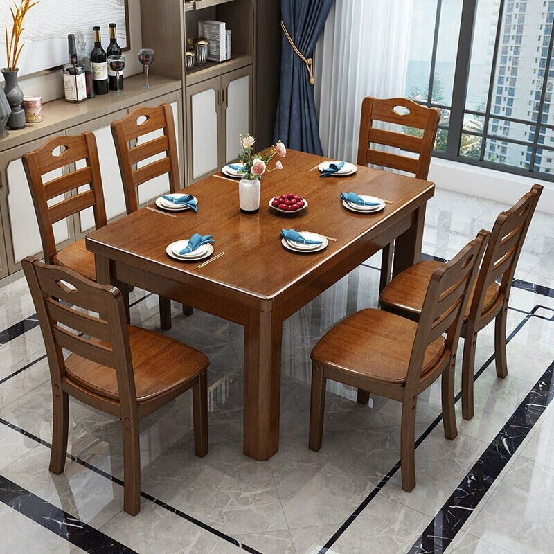 楓林宜居 長方形實木餐桌木質現代簡約吃飯桌子家用小戶型4人6人餐桌椅組合