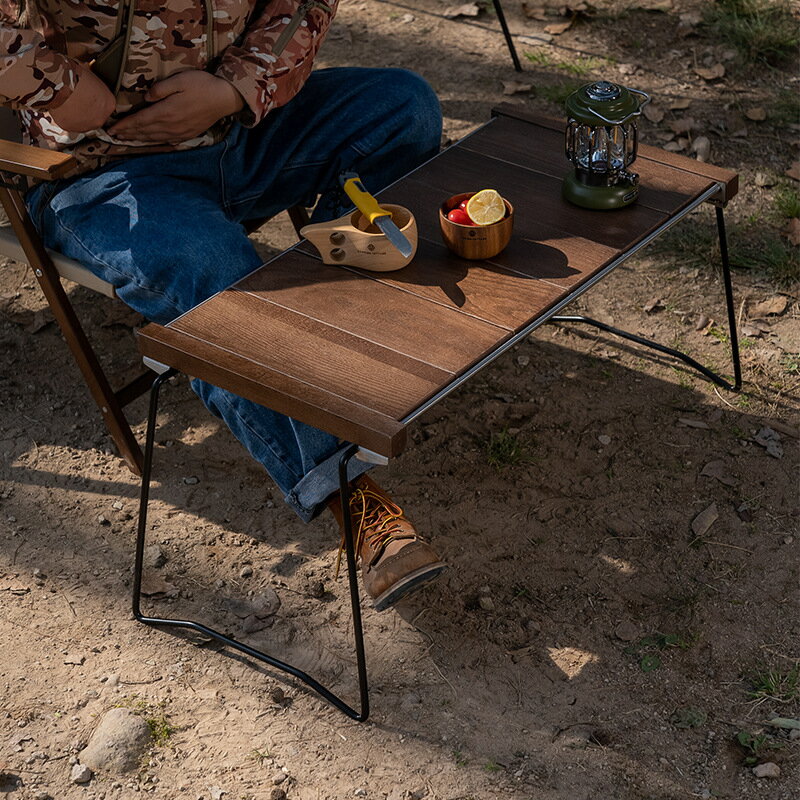 戶外I折疊桌野餐桌實木便攜式不鏽鋼框斑馬桌
