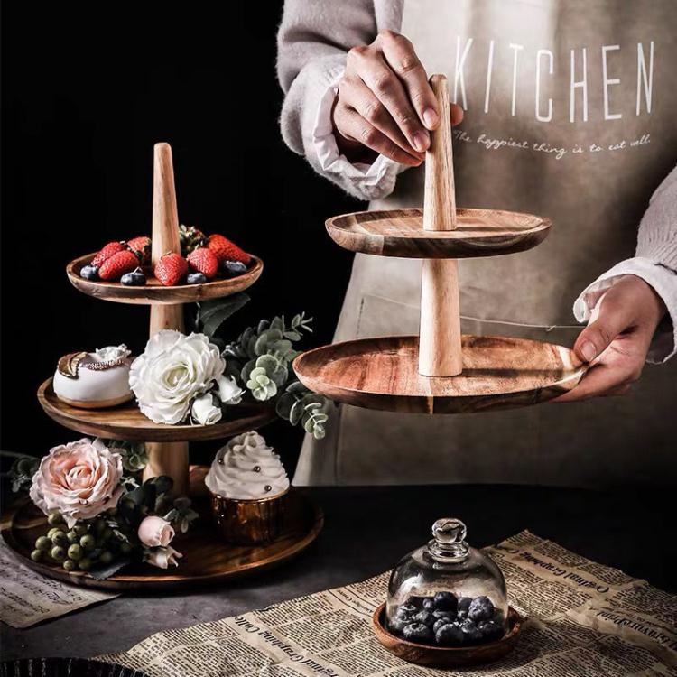 點心架水果盤蛋糕盤多層家用創意三層盤托盤甜品臺展示架盤實木