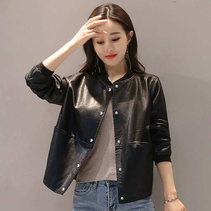 皮衣外套短款皮衣女士韓版寬松大碼短外套時尚休閒洋氣皮夾克女春秋【聚寶屋】