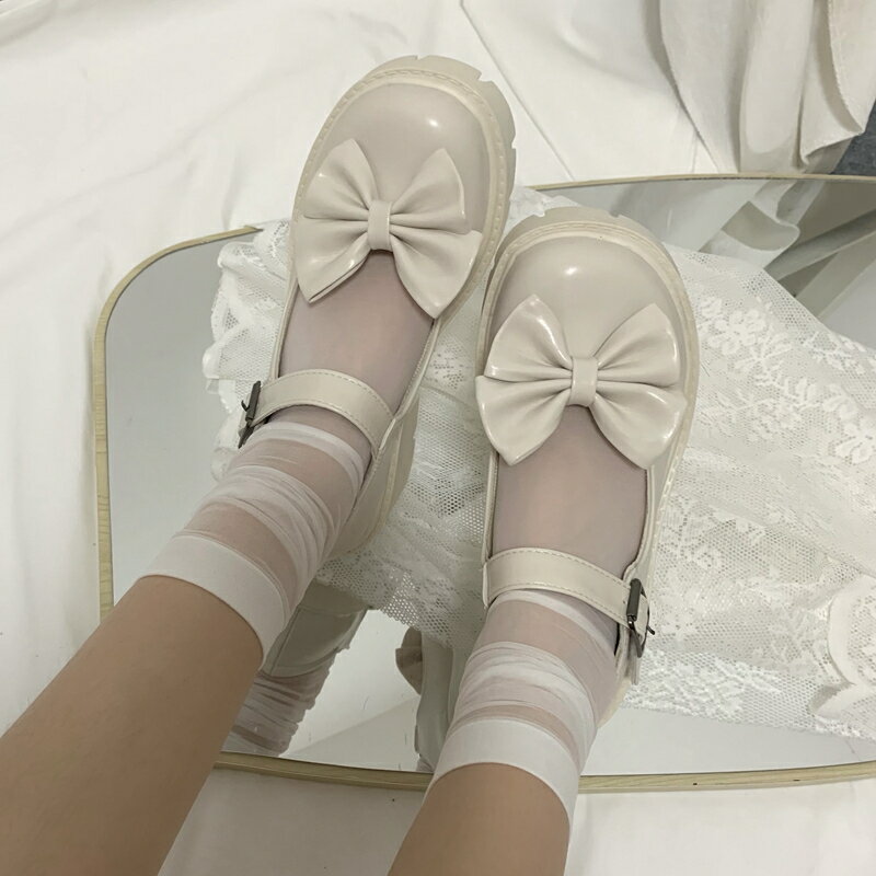 lo厚底復古白色瑪麗珍鞋女夏lolita單鞋日系jk小皮鞋圓頭夏季薄款
