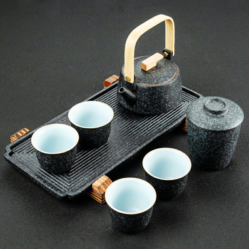 功夫茶具套裝簡約日式干泡茶盤陶瓷復古提梁泡茶壺家用禮盒裝