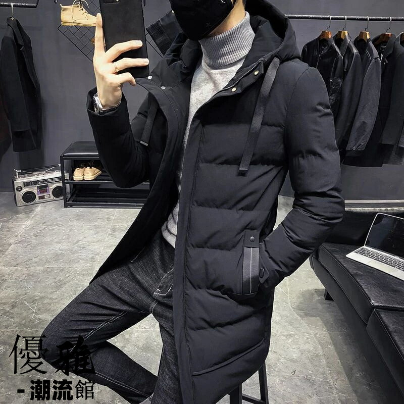 韓版羽絨棉服 冬季加長棉大衣外套 衝鋒衣 男士中長款加厚大碼連帽風衣 大棉襖 防風防水保暖大衣