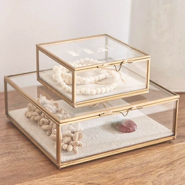 簡約復古做舊玻璃首飾盒珠寶手飾收納盒永生花展示道具伴手禮盒