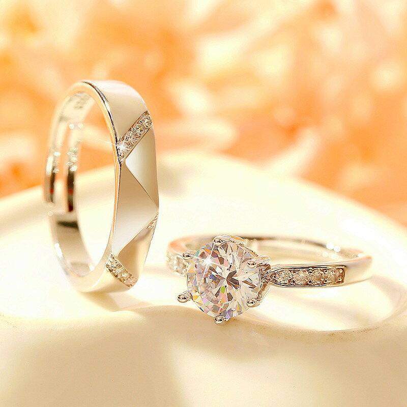 戒指 開口戒指 女戒指 情侶婚禮仿真開口排鑽鑽戒戒指女婚戒對戒假結婚一對小眾設計調節『ZW6496』 | 成名在望直營店 | 樂天市場Rakuten