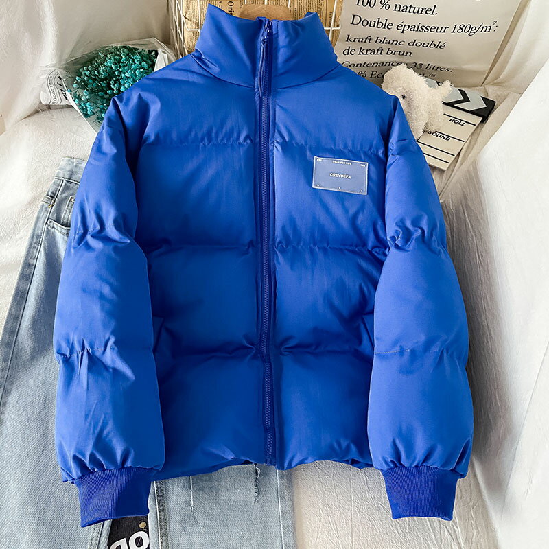 克萊因藍棉服外套女新款冬季港風ins立領寬松百搭面包服潮
