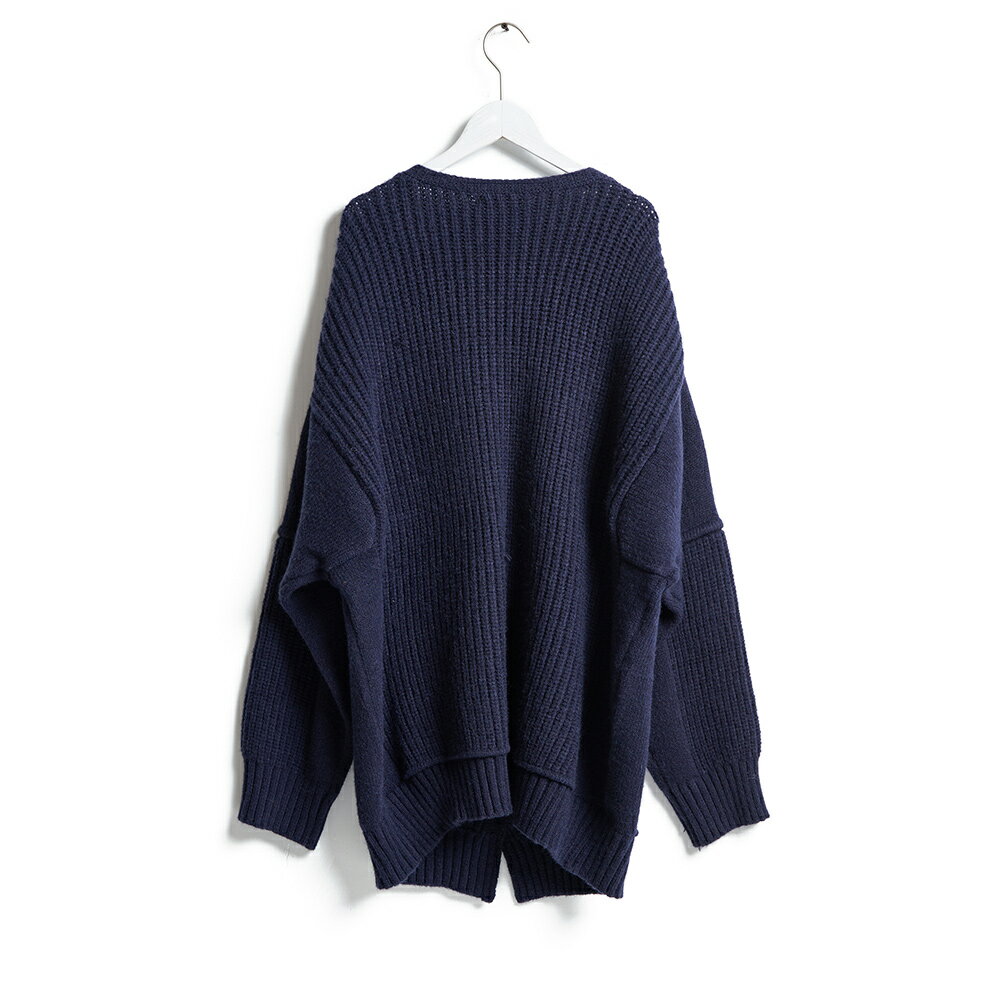 SOMETHING 女款 長版開襟毛衣針織外套 (丈青色) 2