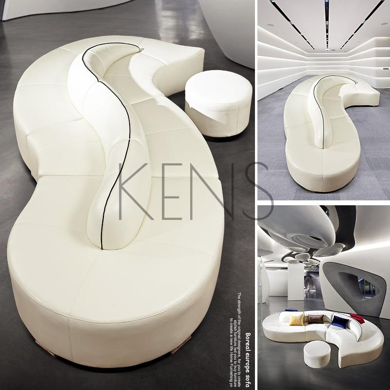 【KENS】沙發 沙發椅 弧形皮藝沙發個性創意真皮沙發簡約現代商務辦公組合異形接待家具