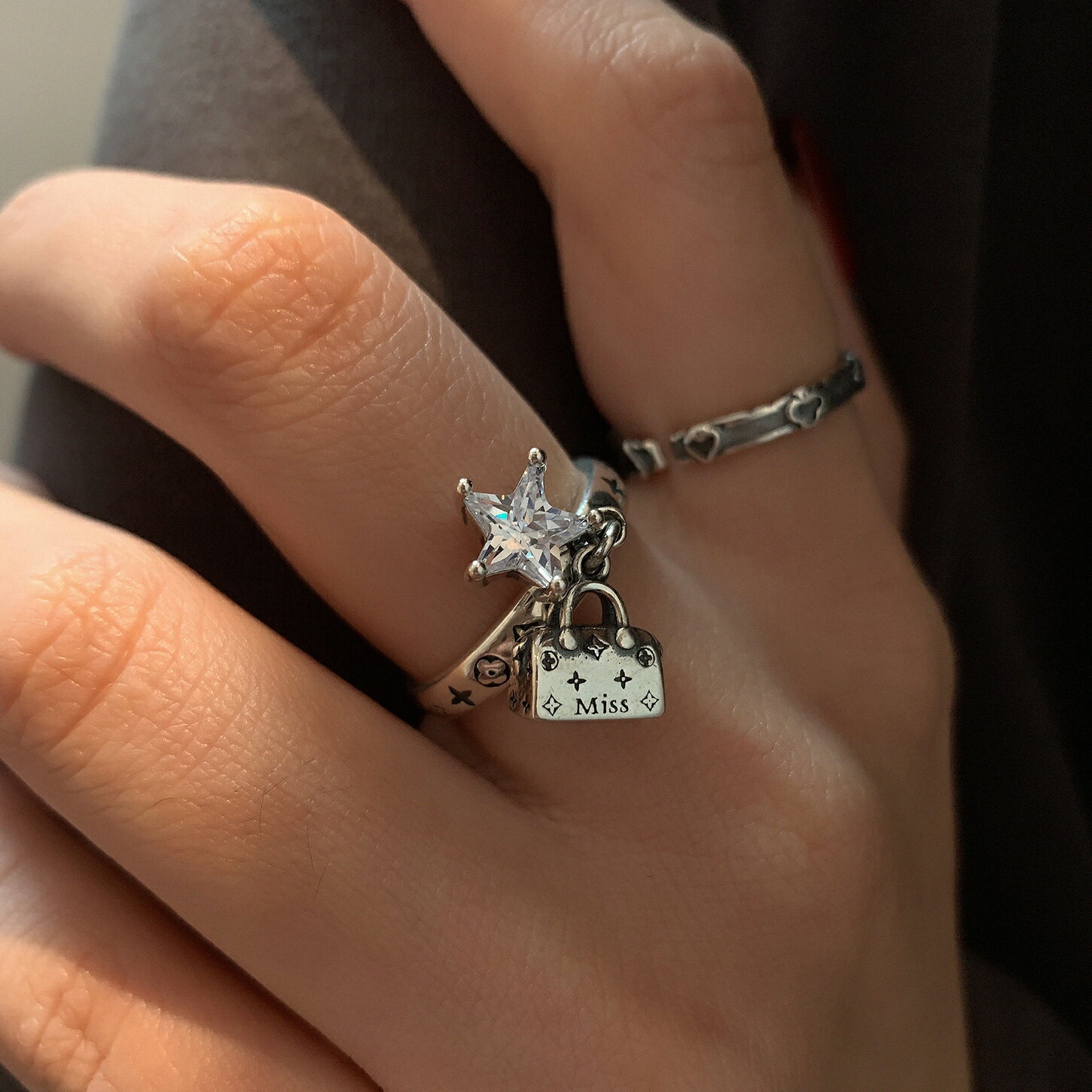 2.20小寶上新s925純銀星星鋯石包包開口戒指女設計小眾輕奢高級感
