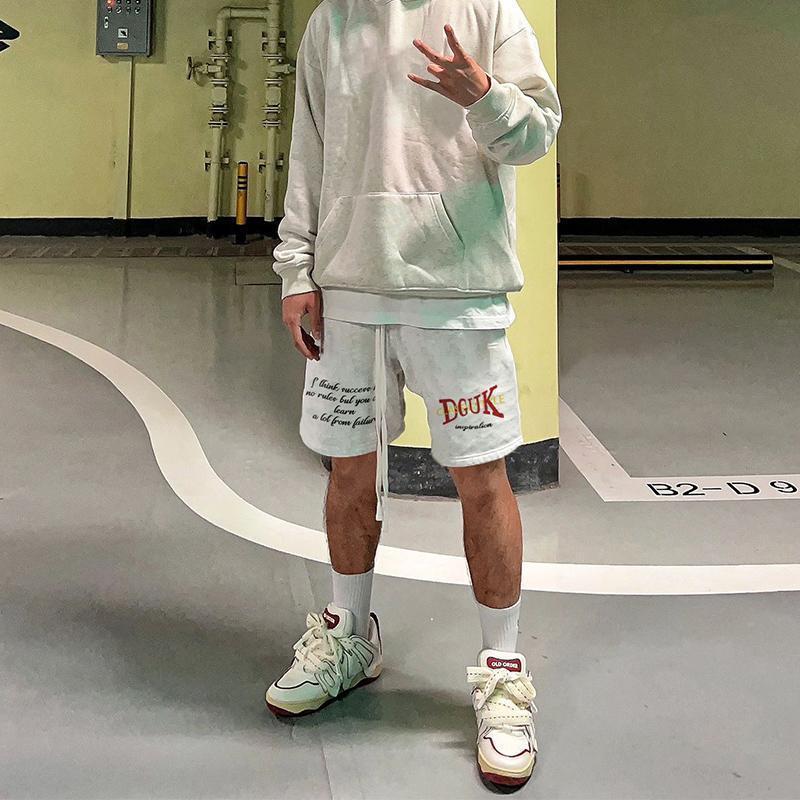 美式嘻哈字母印花休閑短褲男夏季ins潮流百搭街頭寬松抽繩五分褲—貼心服飾