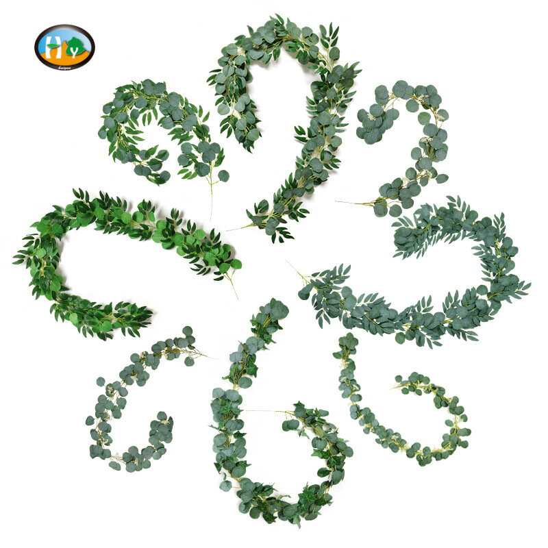 人造柳葉尤加利藤條 婚慶壁掛裝飾綠色植物桉樹葉模擬尤加利藤條