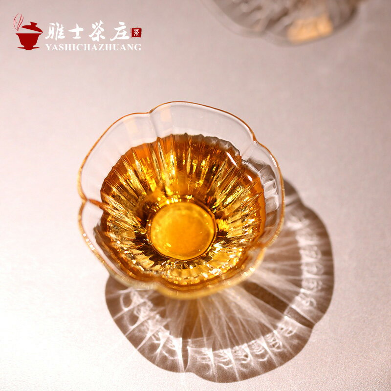 日式玻璃花瓣茶杯子手工條紋功夫茶具品茗杯和風小品杯透明客人杯