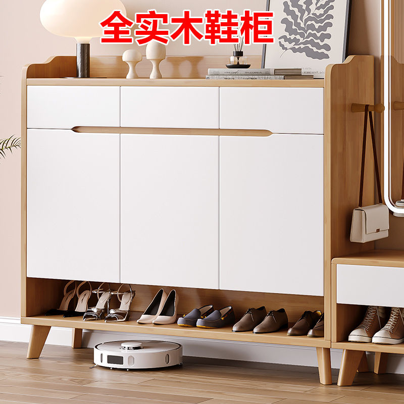 【最低價】【公司貨】北歐全實木鞋櫃家用門口純實木樓道外玄關櫃兩三門進入小戶型鞋架