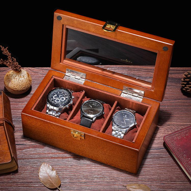 手錶收納盒 雅式三格手表盒木質玻璃天窗表盒子裝手串鏈展示箱收藏收納首飾盒 快速出貨