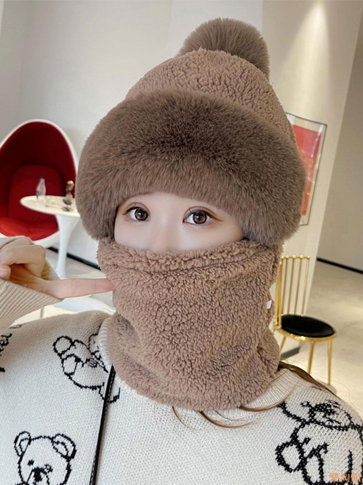 帽子女士冬季2023新款保暖騎車防風面罩防寒加厚護頸脖套圍脖一體