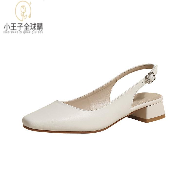 【公司現貨速發】免運 開發票 小短靴 堆堆靴 真皮女鞋 羊皮鞋 小皮鞋 樂福鞋34-43法式粗跟包頭涼鞋女春季牛皮方頭一字扣大碼鞋後空涼鞋 定製