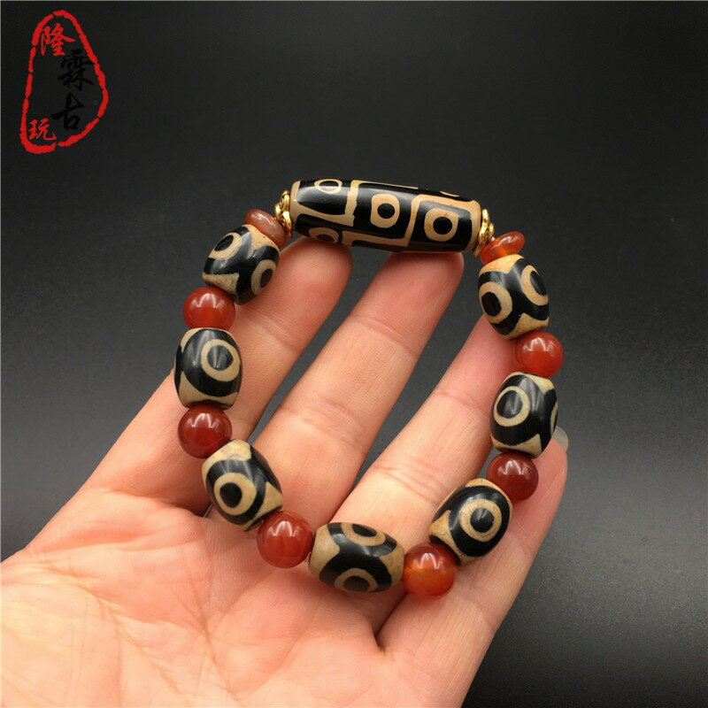 復古西藏九眼三眼財神天珠手串手鏈至純九眼老天珠招聚財天珠手串| 協貿