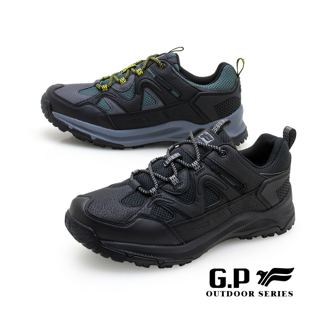 【GP】低筒防水登山休閒鞋P7762M-黑色/藍綠(SIZE:39-44 共二色) G.P