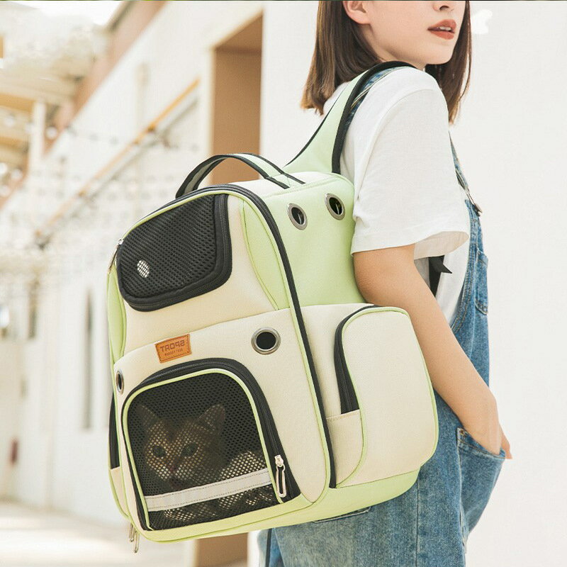【優選百貨】貓包外出便攜夏天透氣大容量帆布寵物包雙背背包太空艙手提貓書包