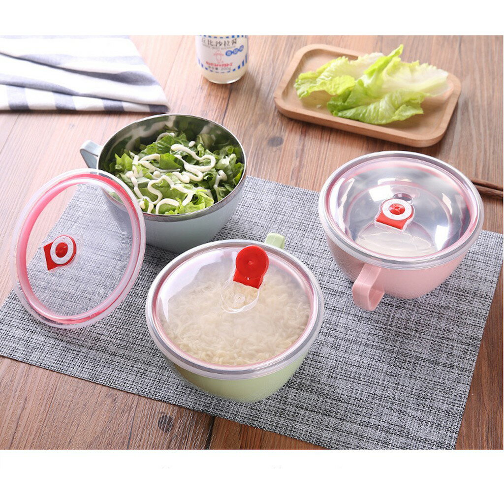 ISONA 台灣出貨 900ML密封式提把式食品級304不鏽鋼湯碗便當碗泡麵碗便當盒 5