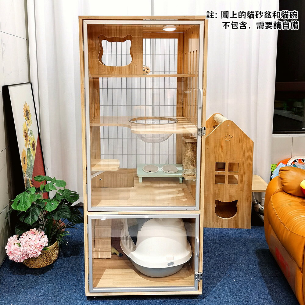 【台灣現貨】全景豪華貓別墅 防水實木貓屋 小型不占地方 家用貓房子貓櫃 四季通用通風透氣寵物籠子（65*60*159cm） 5