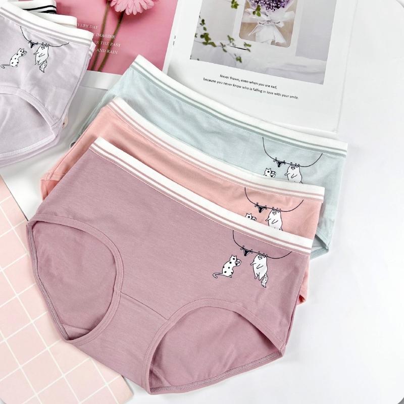 馬卡龍色有機棉可愛貓咪內褲 中腰 F碼 938 5