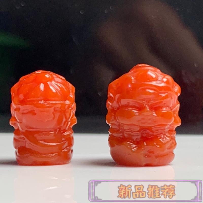 天然瑪瑙南紅款黃財神文玩雕刻件菩提珠佛珠手串文玩配飾