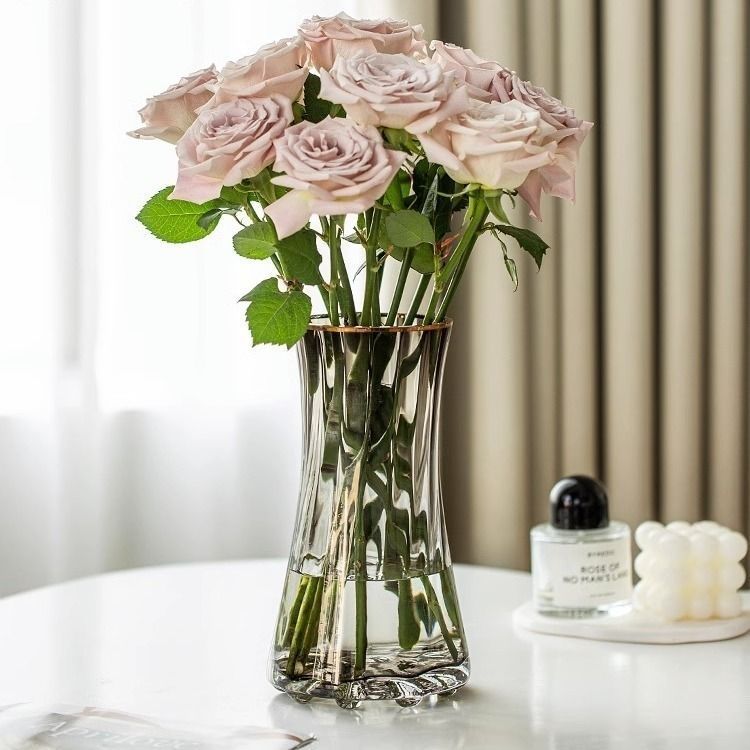輕奢創意簡約原色玻璃花瓶透明水養鮮花百合北歐客廳插花擺件