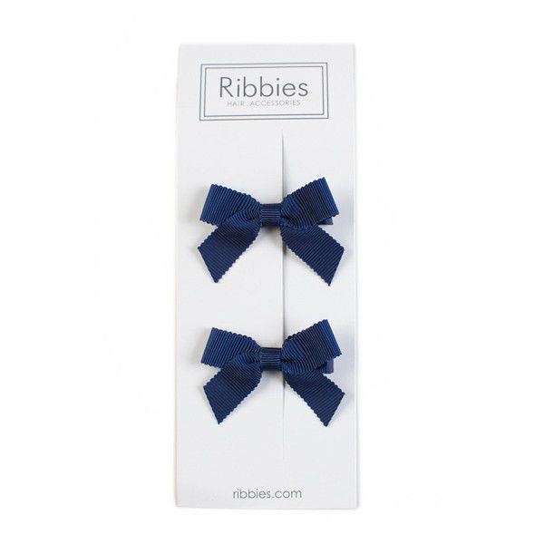 英國 Ribbies 經典蝴蝶結2入組|髮飾|髮夾-海軍藍