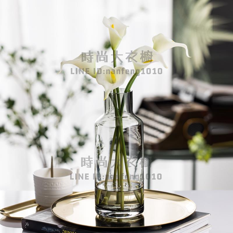 簡約花瓶客廳餐桌輕奢玻璃花瓶透明水養插花裝飾【時尚大衣櫥】