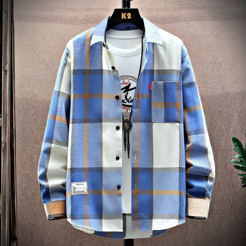 【秋季新品】M-5XL 長袖襯衫男 襯衫男 大尺碼襯衫 休閒襯衫 男春秋長袖格子襯衫青少年寬鬆大碼潮流韓版學生港風百搭襯