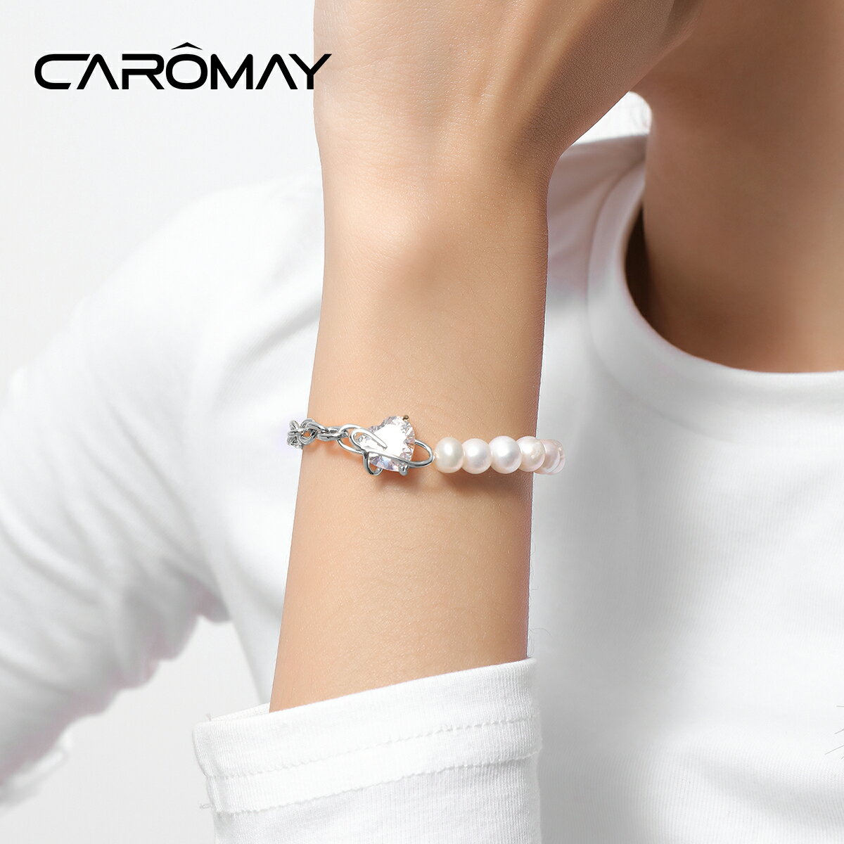 CAROMAY甜蜜愛禮手鏈女淡水珍珠手串個性小眾輕奢高級感手環飾品