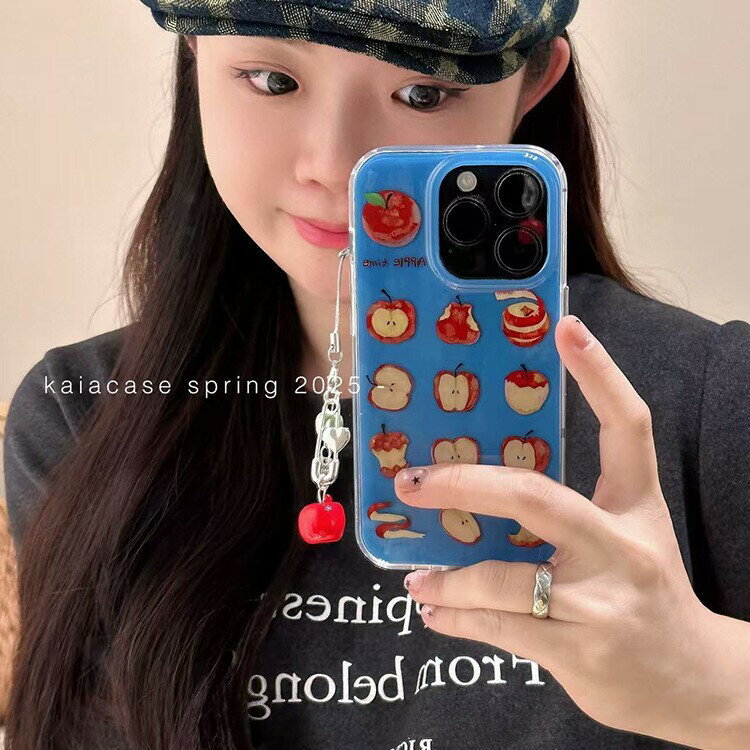 塗鴉藝術油畫紅蘋果核適用iphone16ProMax蘋果15手機殼14掛件13女